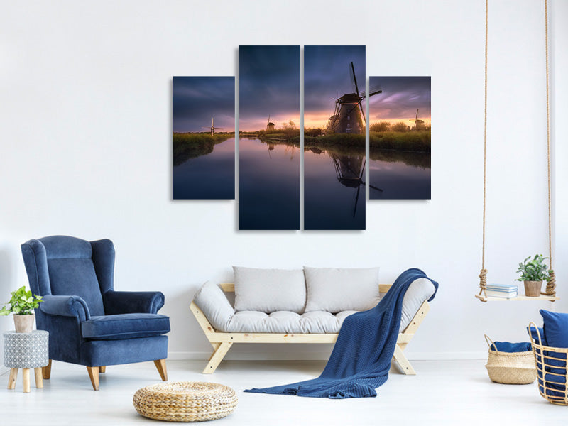 4-piece-canvas-print-kinderdijk-windmills