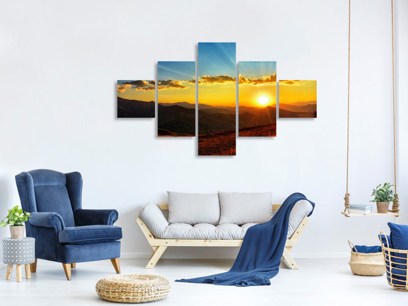 5-piece-canvas-print-sunset-in-the-world-of-mountains