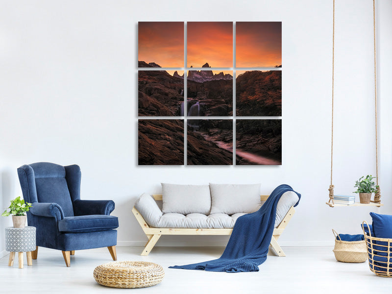 9-piece-canvas-print-waterfall-sunset