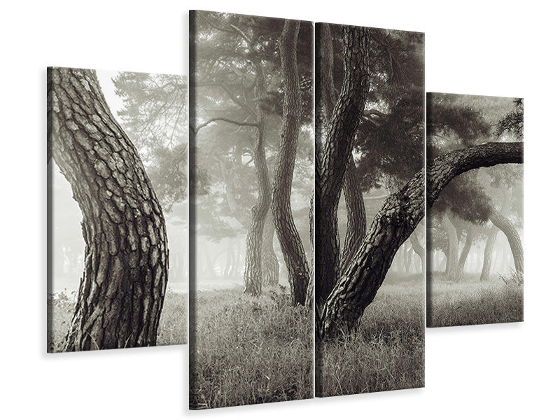 4-piece-canvas-print-pine-grove-in-fog