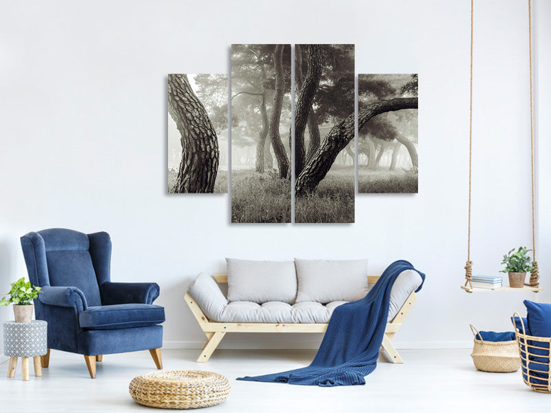 4-piece-canvas-print-pine-grove-in-fog
