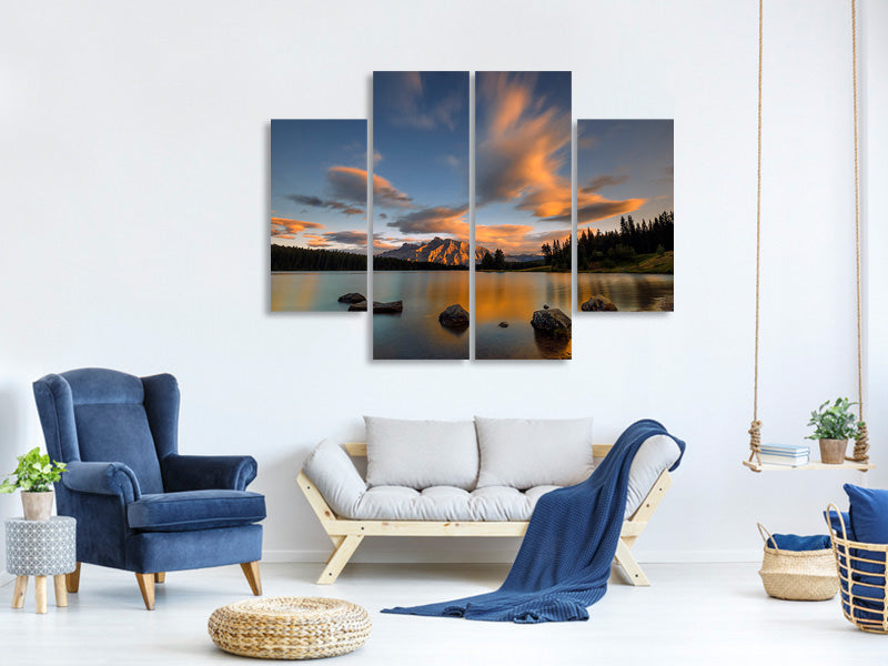 4-piece-canvas-print-two-jack-lake-sunset