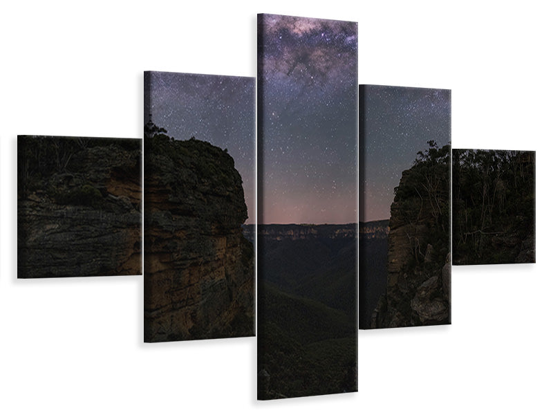 5-piece-canvas-print-night-sky-over-blue-mountains