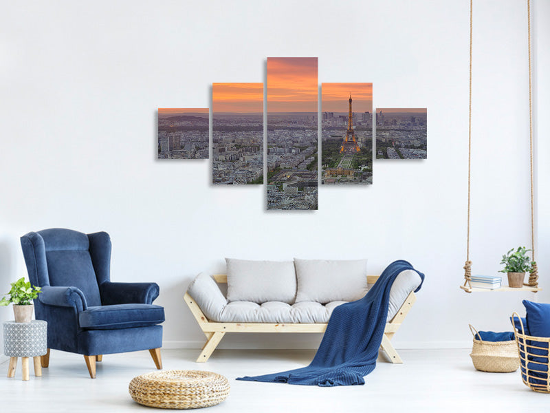 5-piece-canvas-print-paris-skyline-at-sunset