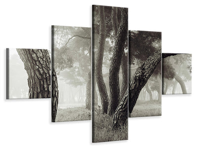 5-piece-canvas-print-pine-grove-in-fog