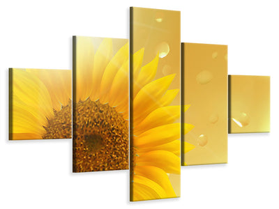 5-piece-canvas-print-sunflower-in-morning-dew