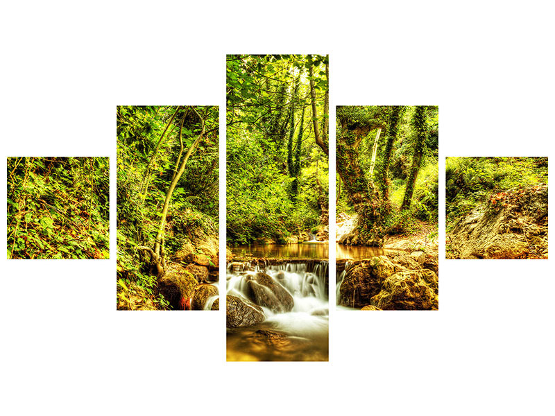 5-piece-canvas-print-waterfall-in-the-forest