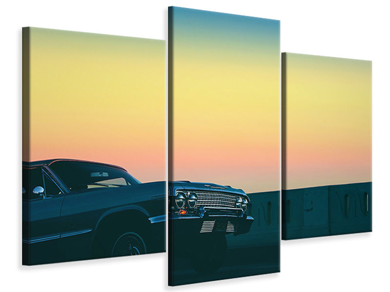 modern-3-piece-canvas-print-vintage-car-in-the-evening-light