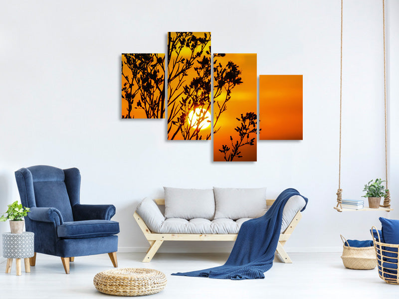 modern-4-piece-canvas-print-a-shrub-in-the-sunset