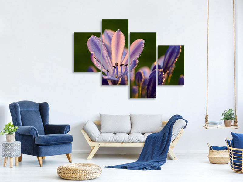 modern-4-piece-canvas-print-ornamental-lilies-with-morning-dew