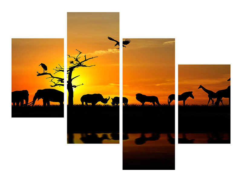 modern-4-piece-canvas-print-safari-animals-at-sunset